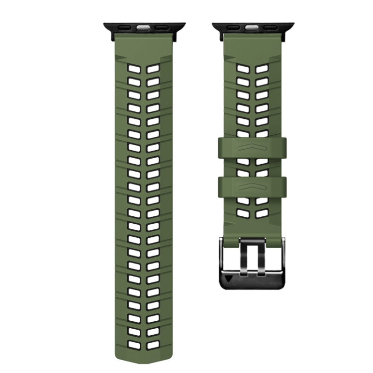 For Apple Watch Series 9 45mm Twill Dual-row Buckle Silicone Watch Band(Army Green Black) - Watch Bands by PMC TechLife | Online Shopping South Africa | PMC TechLife