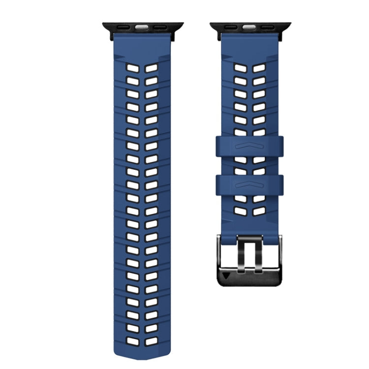 For Apple Watch Series 9 45mm Twill Dual-row Buckle Silicone Watch Band(Midnight Blue Black) - Watch Bands by PMC TechLife | Online Shopping South Africa | PMC TechLife