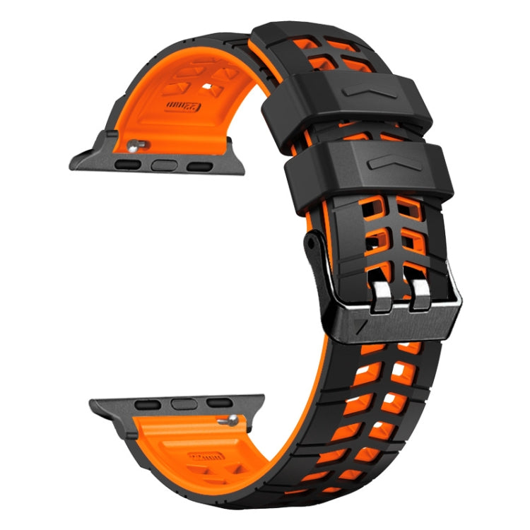 For Apple Watch Series 9 45mm Twill Dual-row Buckle Silicone Watch Band(Black Orange) - Watch Bands by PMC TechLife | Online Shopping South Africa | PMC TechLife