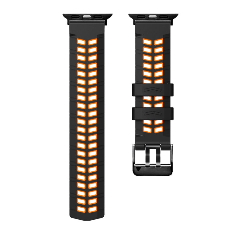For Apple Watch Series 9 45mm Twill Dual-row Buckle Silicone Watch Band(Black Orange) - Watch Bands by PMC TechLife | Online Shopping South Africa | PMC TechLife