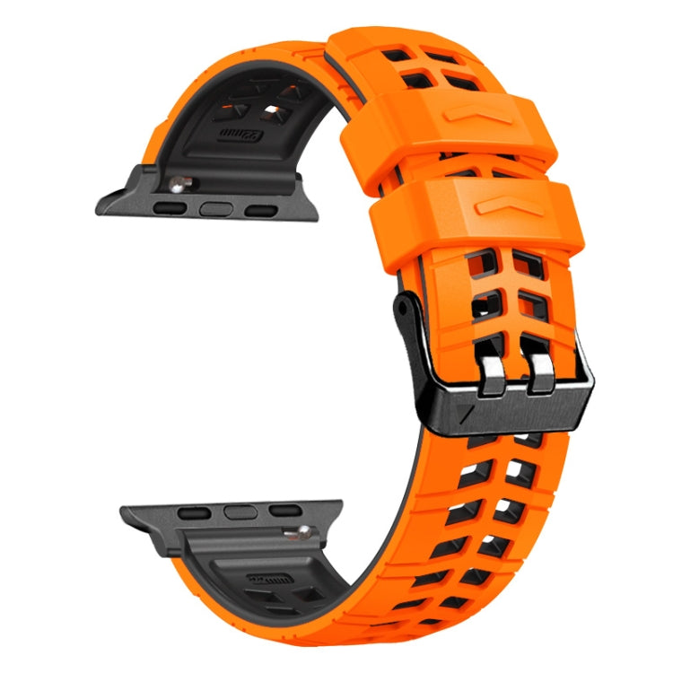 For Apple Watch SE 2023 44mm Twill Dual-row Buckle Silicone Watch Band(Orange Black) - Watch Bands by PMC TechLife | Online Shopping South Africa | PMC TechLife