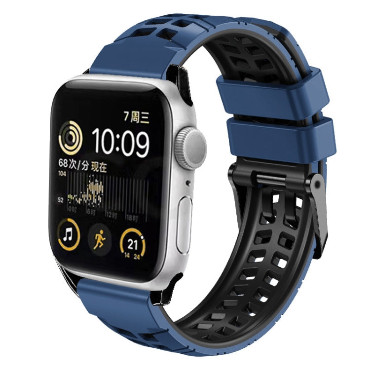 For Apple Watch SE 2023 44mm Twill Dual-row Buckle Silicone Watch Band(Midnight Blue Black) - Watch Bands by PMC TechLife | Online Shopping South Africa | PMC TechLife