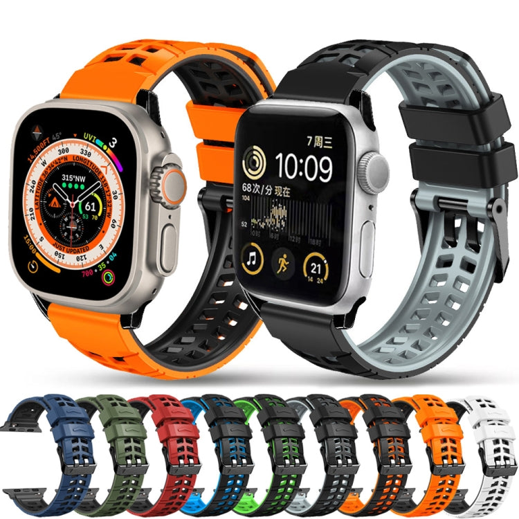 For Apple Watch Series 9 41mm Twill Dual-row Buckle Silicone Watch Band(Black Green) - Watch Bands by PMC TechLife | Online Shopping South Africa | PMC TechLife
