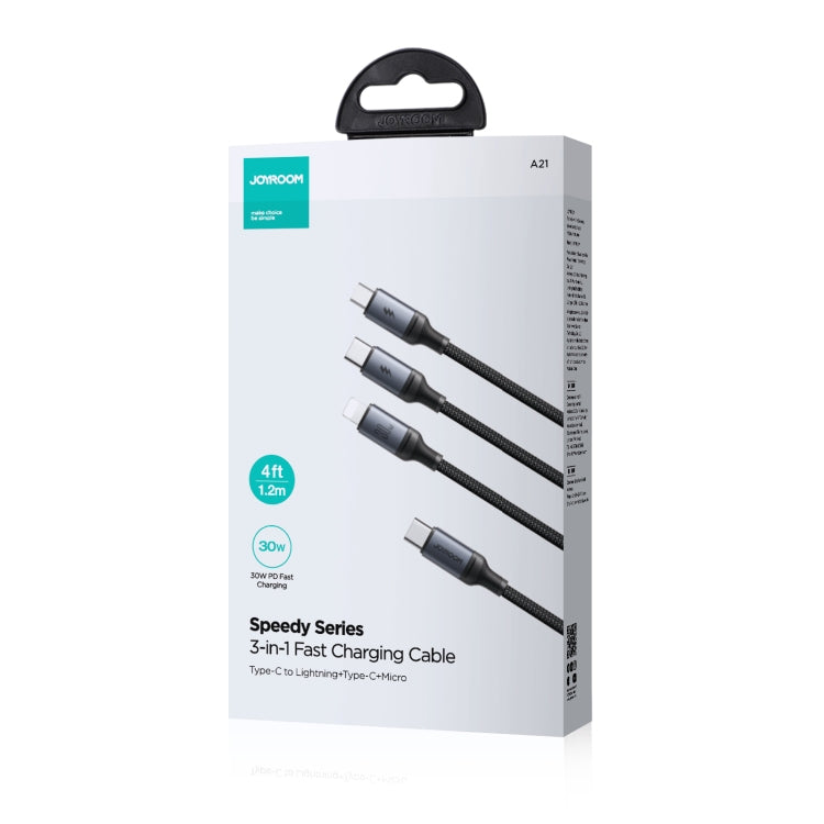 JOYROOM A21 30W Type-C to 8 Pin+Type-C+Micro USB 3 in 1 Charging Cable, Length: 1.2m(Black) - Multifunction Cable by JOYROOM | Online Shopping South Africa | PMC TechLife | Buy Now Pay Later Mobicred