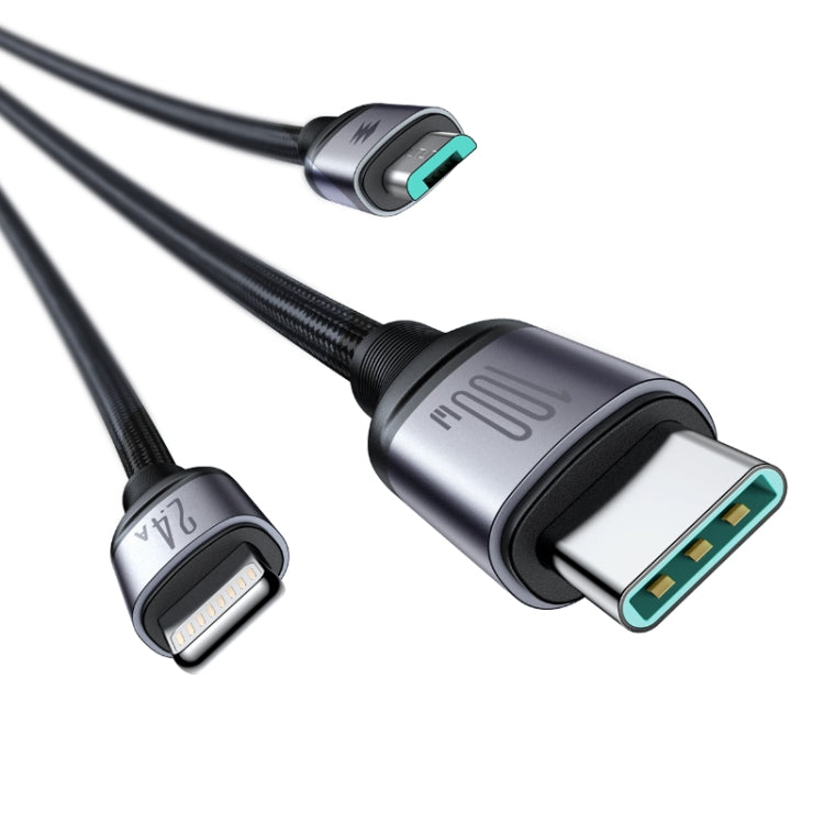 JOYROOM A21 100W USB to 8 Pin+Type-C+Micro USB 3 in 1 Charging Cable, Length: 1.2m(Black) - Multifunction Cable by JOYROOM | Online Shopping South Africa | PMC TechLife | Buy Now Pay Later Mobicred
