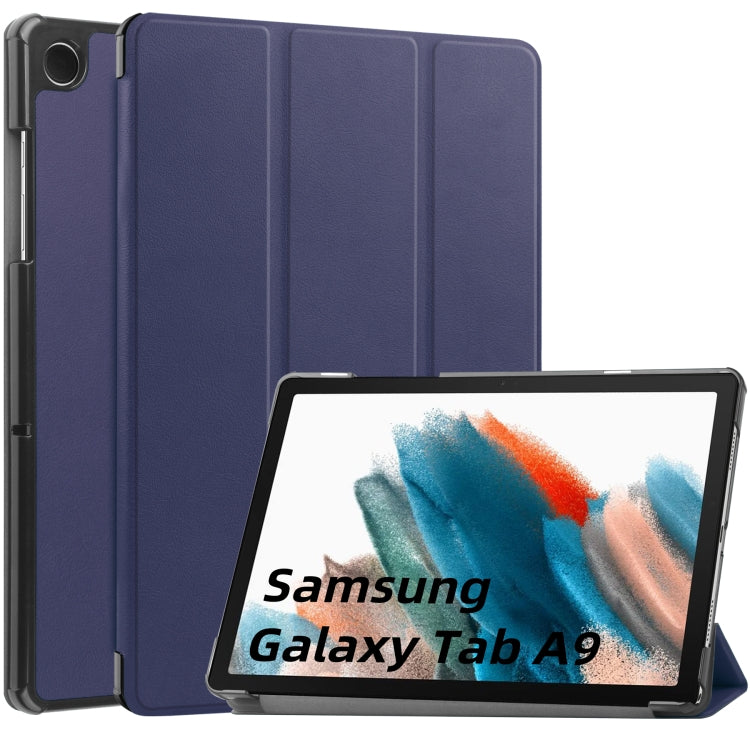 For Samsung Galaxy Tab A9 Custer Pure Color 3-Fold Holder Leather Tablet Case(Dark Blue) - free shipping - PMC TechLife - Order now!