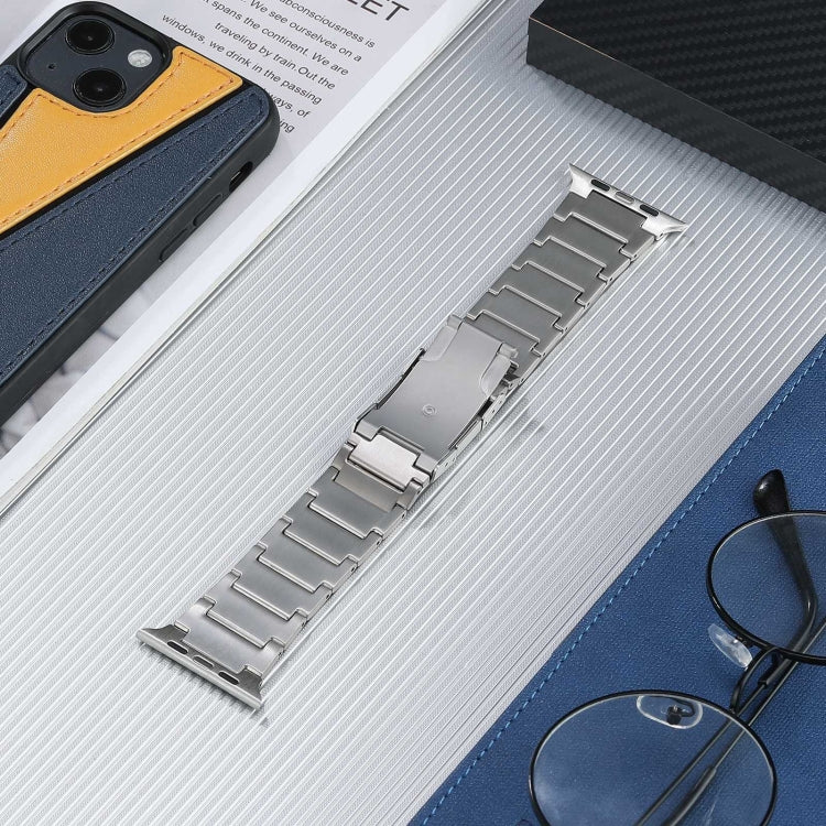 For Apple Watch Series 9 45mm Five Beads Turtle Buckle Titanium Steel Watch Band(Silver) - Watch Bands by PMC TechLife | Online Shopping South Africa | PMC TechLife