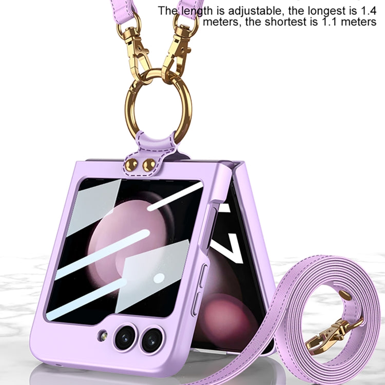 For Samsung Galaxy Z Flip5 GKK Ultra-thin PC Full Coverage Ring Holder Phone Case with Strap(Dark Green) - free shipping - PMC TechLife - Order now!