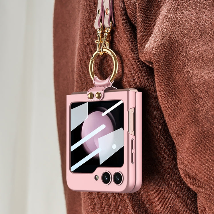 For Samsung Galaxy Z Flip5 GKK Ultra-thin PC Full Coverage Ring Holder Phone Case with Strap(Dark Green) - free shipping - PMC TechLife - Order now!