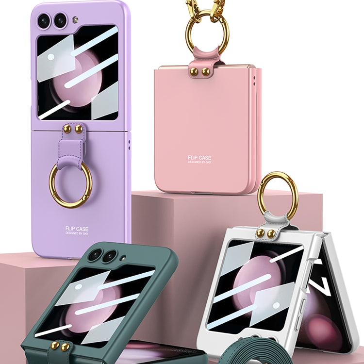 For Samsung Galaxy Z Flip5 GKK Ultra-thin PC Full Coverage Ring Holder Phone Case with Strap(Purple) - free shipping - PMC TechLife - Order now!