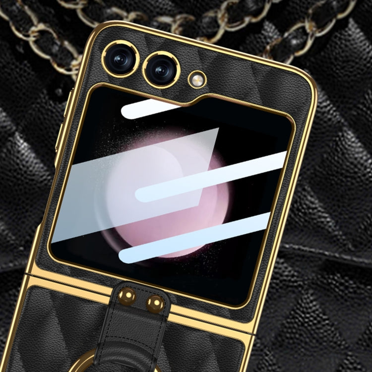 For Samsung Galaxy Z Flip5 GKK Integrated Plating Diamond Texture PU Phone Case with Ring(Matcha Green) - Galaxy Z Flip5 Cases by GKK | Online Shopping South Africa | PMC TechLife | Buy Now Pay Later Mobicred