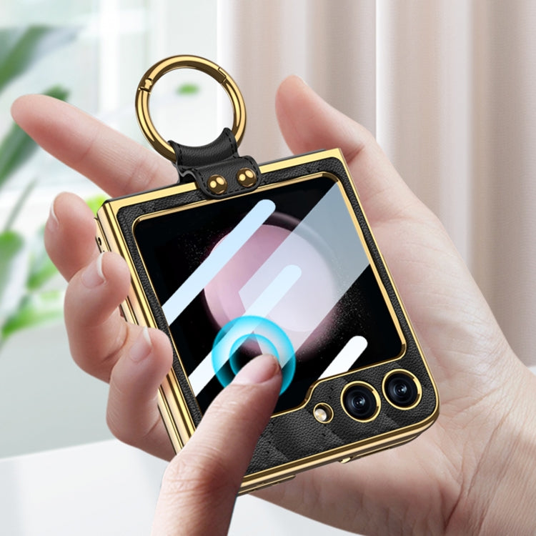 For Samsung Galaxy Z Flip5 GKK Integrated Plating Diamond Texture PU Phone Case with Ring(Matcha Green) - Galaxy Z Flip5 Cases by GKK | Online Shopping South Africa | PMC TechLife | Buy Now Pay Later Mobicred