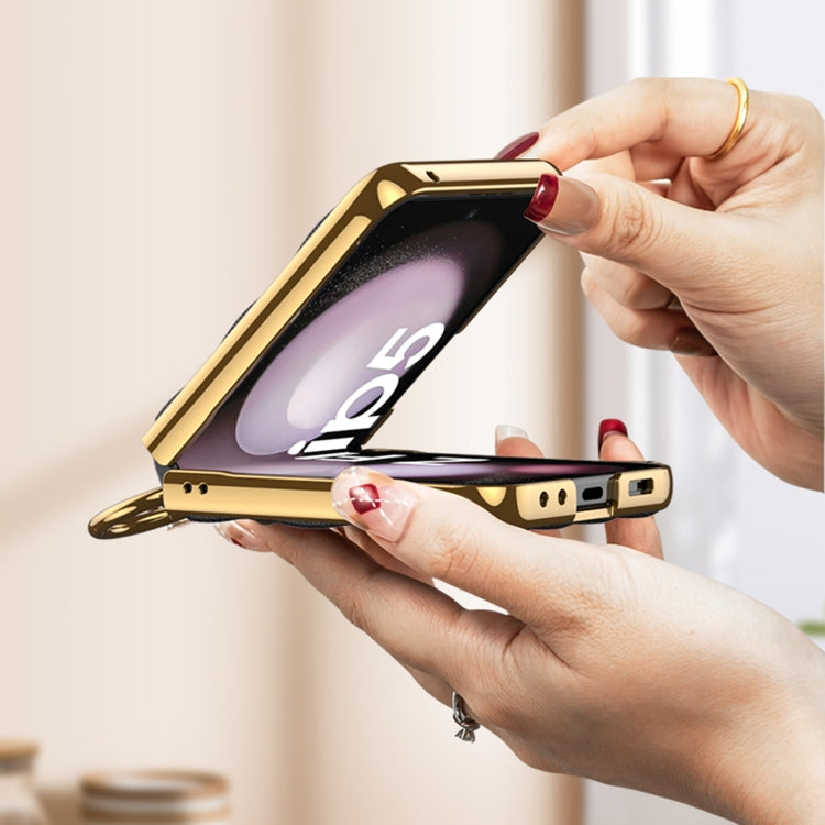 For Samsung Galaxy Z Flip5 GKK Integrated Plating Diamond Texture PU Phone Case with Ring(Matcha Green) - Galaxy Z Flip5 Cases by GKK | Online Shopping South Africa | PMC TechLife | Buy Now Pay Later Mobicred