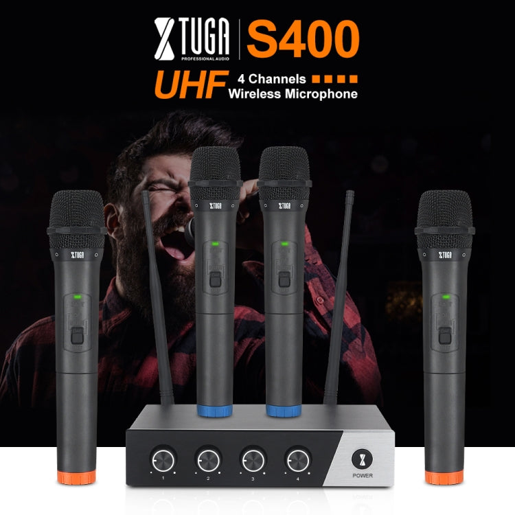 XTUGA S400 Professional 4-Channel UHF Wireless Microphone System with 4 Handheld Microphone(AU Plug) - Microphone by XTUGA | Online Shopping South Africa | PMC TechLife