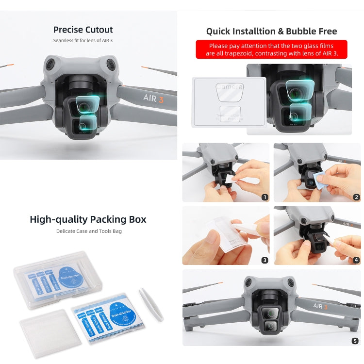 For DJI Air 3 Sunnylife Lens Protector Tempered Glass Combo Protective Films, Quantity:1 Set - free shipping - PMC TechLife - Order now!