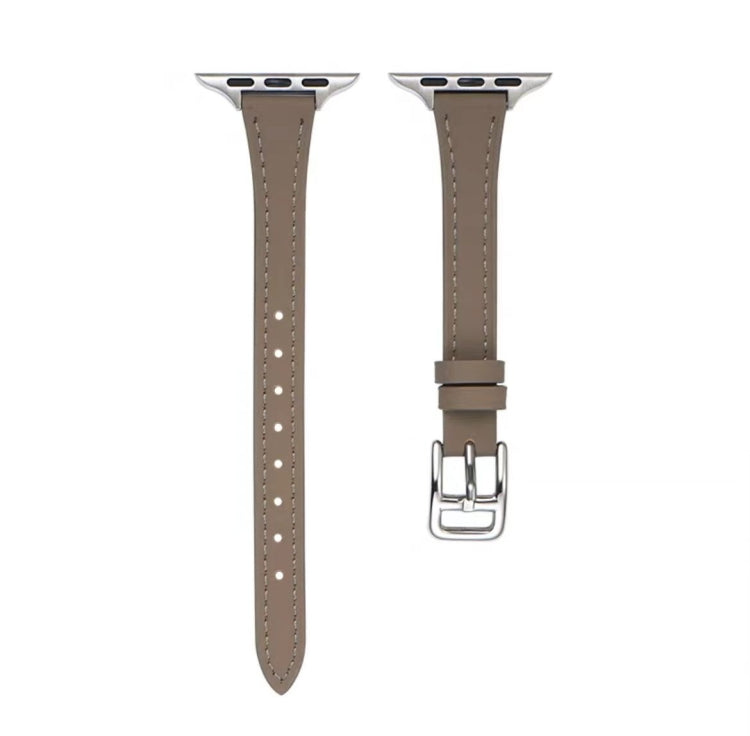 For Apple Watch 9 41mm T-shaped Slim Genuine Leather Watch Band(Dark Brown) - Watch Bands by PMC TechLife | Online Shopping South Africa | PMC TechLife