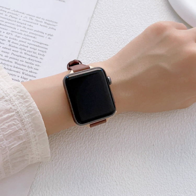 For Apple Watch 9 45mm T-shaped Slim Genuine Leather Watch Band(Light Green) - Watch Bands by PMC TechLife | Online Shopping South Africa | PMC TechLife