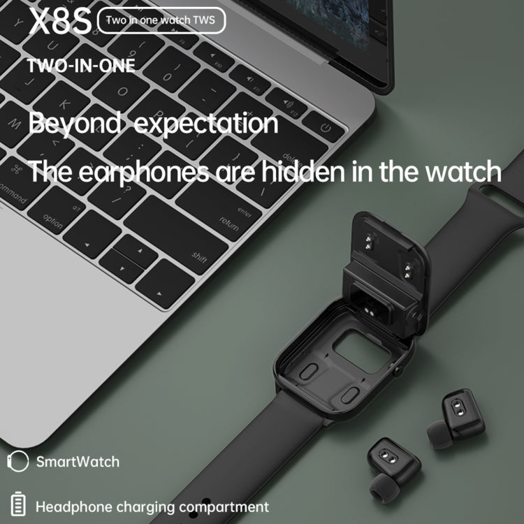X8S 1.8 inch Screen 2 in 1 TWS Earphone Smart Watch, Support Bluetooth Call / Heart Rate / Blood Oxygen Monitoring(Black) - Smart Watches by PMC TechLife | Online Shopping South Africa | PMC TechLife
