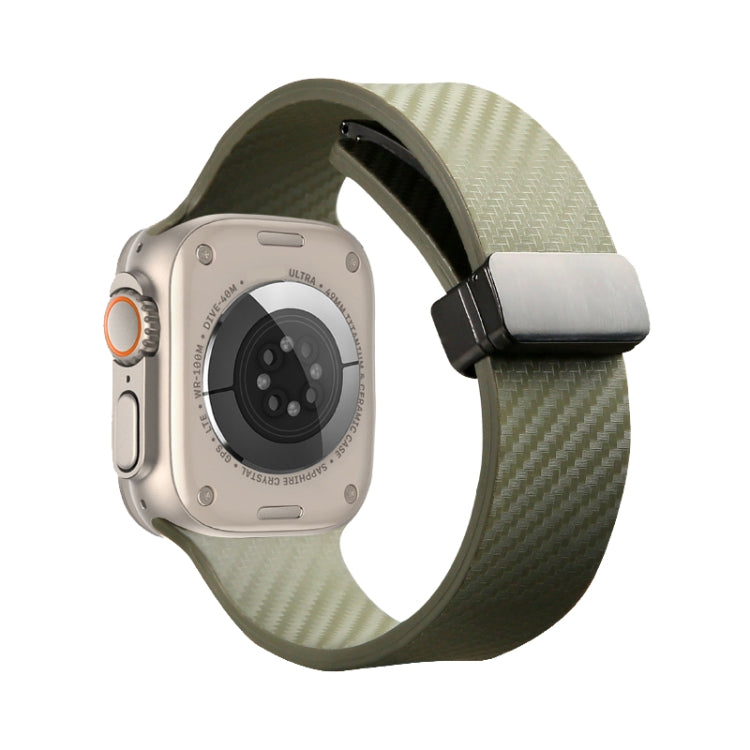 For Apple Watch Ultra 49mm Carbon Fiber Pattern Magnetic Buckle Silicone Watch Band(Green) - Watch Bands by PMC TechLife | Online Shopping South Africa | PMC TechLife