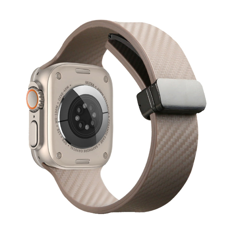 For Apple Watch 8 41mm Carbon Fiber Pattern Magnetic Buckle Silicone Watch Band(Apricot Color) - Watch Bands by PMC TechLife | Online Shopping South Africa | PMC TechLife