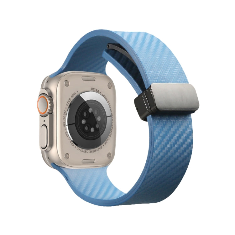 For Apple Watch SE 2022 40mm Carbon Fiber Pattern Magnetic Buckle Silicone Watch Band(Blue) - Watch Bands by PMC TechLife | Online Shopping South Africa | PMC TechLife