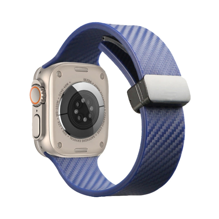 For Apple Watch 7 45mm Carbon Fiber Pattern Magnetic Buckle Silicone Watch Band(Royal Blue) - Watch Bands by PMC TechLife | Online Shopping South Africa | PMC TechLife