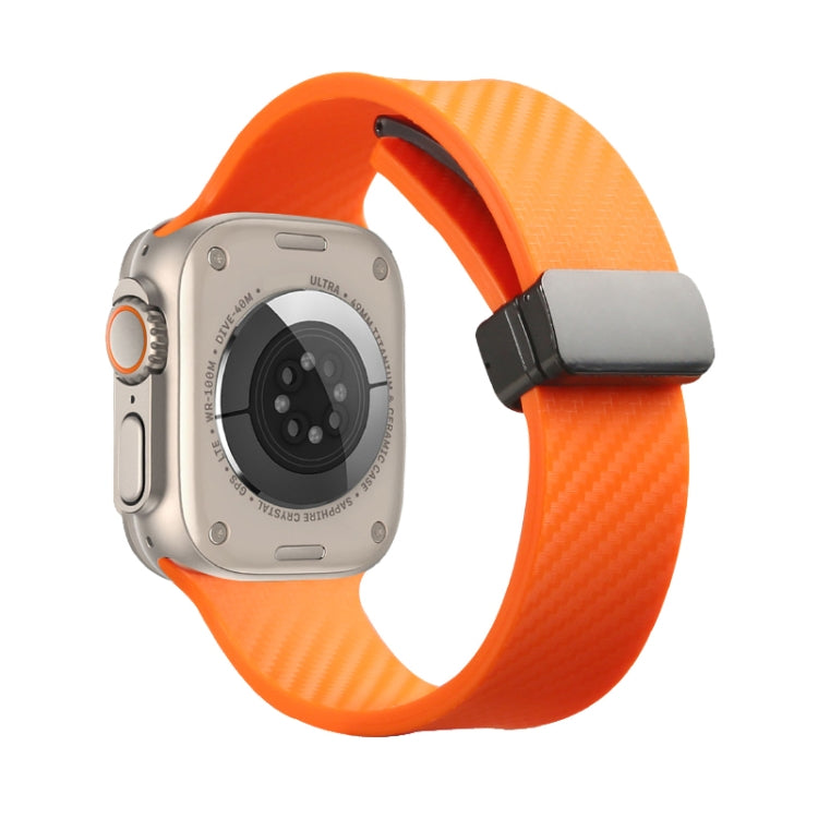 For Apple Watch SE 44mm Carbon Fiber Pattern Magnetic Buckle Silicone Watch Band(Orange) - Watch Bands by PMC TechLife | Online Shopping South Africa | PMC TechLife
