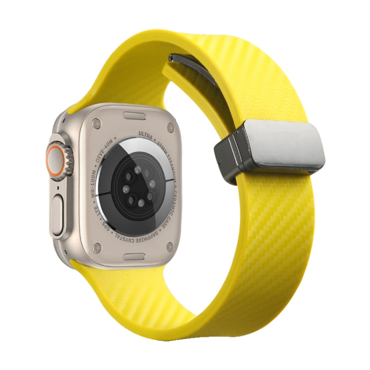 For Apple Watch SE 44mm Carbon Fiber Pattern Magnetic Buckle Silicone Watch Band(Yellow) - Watch Bands by PMC TechLife | Online Shopping South Africa | PMC TechLife