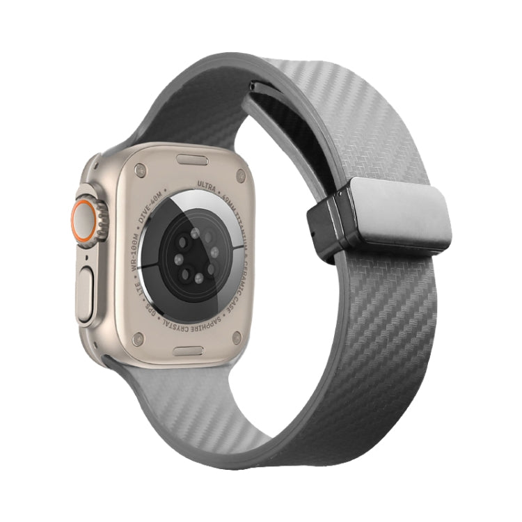 For Apple Watch SE 44mm Carbon Fiber Pattern Magnetic Buckle Silicone Watch Band(Grey) - Watch Bands by PMC TechLife | Online Shopping South Africa | PMC TechLife