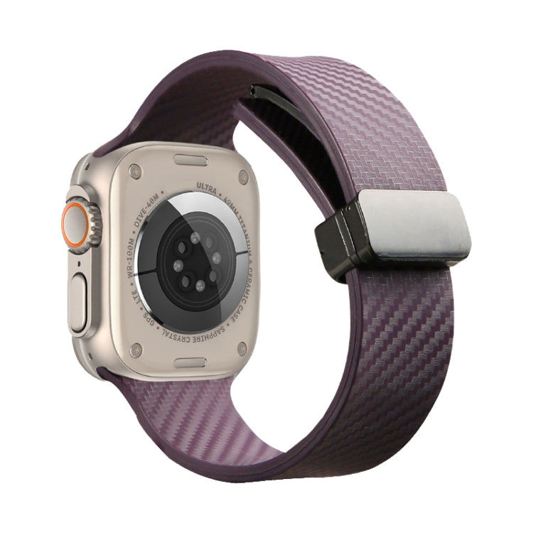For Apple Watch 5 44mm Carbon Fiber Pattern Magnetic Buckle Silicone Watch Band(Purple) - Watch Bands by PMC TechLife | Online Shopping South Africa | PMC TechLife