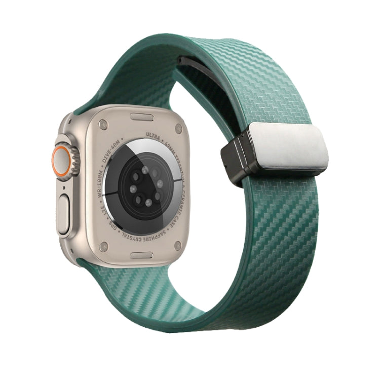For Apple Watch 4 44mm Carbon Fiber Pattern Magnetic Buckle Silicone Watch Band(Dark Green) - Watch Bands by PMC TechLife | Online Shopping South Africa | PMC TechLife