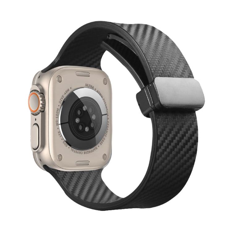 For Apple Watch 2 42mm Carbon Fiber Pattern Magnetic Buckle Silicone Watch Band(Black) - Watch Bands by PMC TechLife | Online Shopping South Africa | PMC TechLife