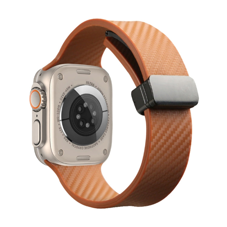 For Apple Watch 42mm Carbon Fiber Pattern Magnetic Buckle Silicone Watch Band(Brown) - free shipping - PMC TechLife - Order now!