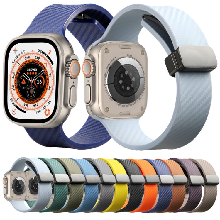 For Apple Watch 5 44mm Carbon Fiber Pattern Magnetic Buckle Silicone Watch Band(Purple) - Watch Bands by PMC TechLife | Online Shopping South Africa | PMC TechLife