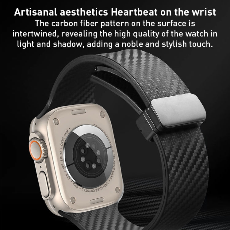 For Apple Watch Ultra 49mm Carbon Fiber Pattern Magnetic Buckle Silicone Watch Band(Apricot Color) - Watch Bands by PMC TechLife | Online Shopping South Africa | PMC TechLife