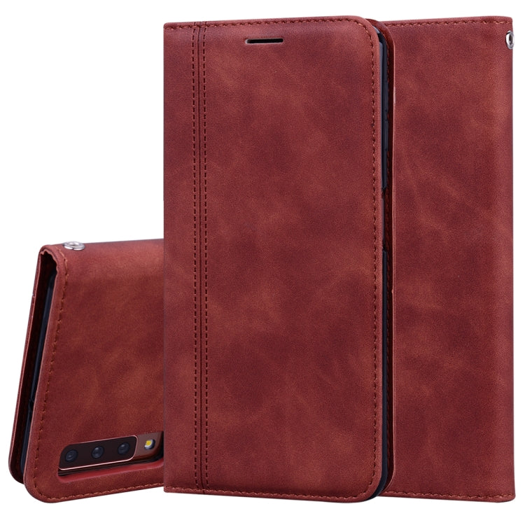 For Samsung Galaxy A7 (2018) Frosted Business Magnetic Horizontal Flip PU Leather Case with Holder & Card Slot & Lanyard(Brown) - Galaxy Phone Cases by PMC TechLife | Online Shopping South Africa | PMC TechLife | Buy Now Pay Later Mobicred