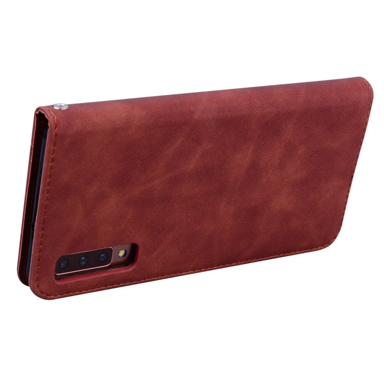 For Samsung Galaxy A7 (2018) Frosted Business Magnetic Horizontal Flip PU Leather Case with Holder & Card Slot & Lanyard(Brown) - Galaxy Phone Cases by PMC TechLife | Online Shopping South Africa | PMC TechLife | Buy Now Pay Later Mobicred