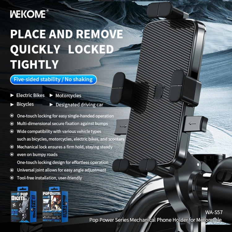 WK WA-S57 Pop Power Series Mechanical Motorcycle Phone Holder(Black) - Holder by WK | Online Shopping South Africa | PMC TechLife