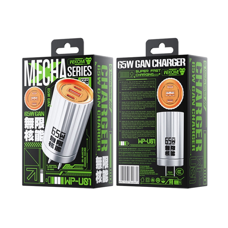 WK WP-U01 Mecha Series Energy Bar 65W Gallium Nitride Dual USB-C / Type-C + USB Charger, CN Plug(Silver) - USB Charger by WK | Online Shopping South Africa | PMC TechLife | Buy Now Pay Later Mobicred