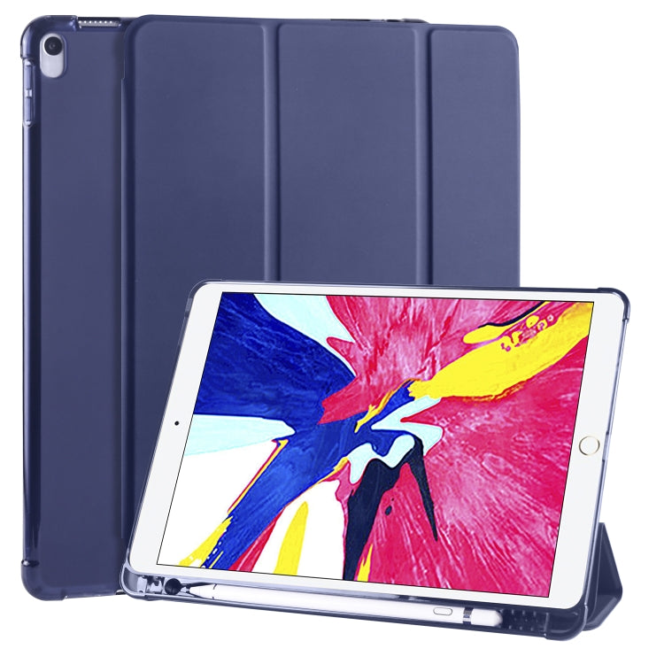 For iPad Pro 10.5 inch / Air 3 10.5 inch 3-folding Horizontal Flip PU Leather + Shockproof TPU Case with Holder & Pen Slot(Dark Blue) - free shipping - PMC TechLife - Order now!