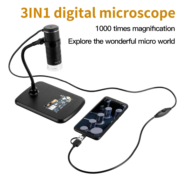 AN104 1000X 3 in 1 Digital Microscope with Helical Tube Bracket - Digital Microscope by PMC TechLife | Online Shopping South Africa | PMC TechLife | Buy Now Pay Later Mobicred