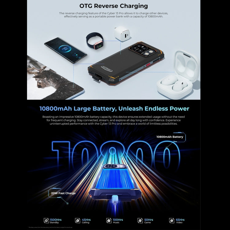 HOTWAV CYBER 13 Pro, 12GB+256GB, IP68/IP69K Rugged Phone, 10800mAh, 6.6 inch Android 13 UNISOC T619 Octa Core, Network: 4G, NFC, OTG(Orange) - free shipping - PMC TechLife - Order now!