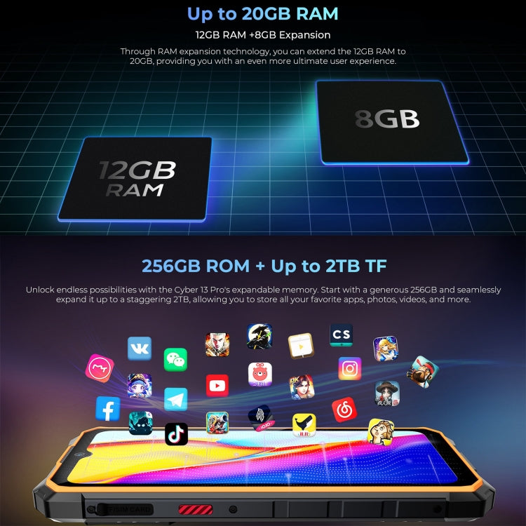 HOTWAV CYBER 13 Pro, 12GB+256GB, IP68/IP69K Rugged Phone, 10800mAh, 6.6 inch Android 13 UNISOC T619 Octa Core, Network: 4G, NFC, OTG(All Black) - free shipping - PMC TechLife - Order now!