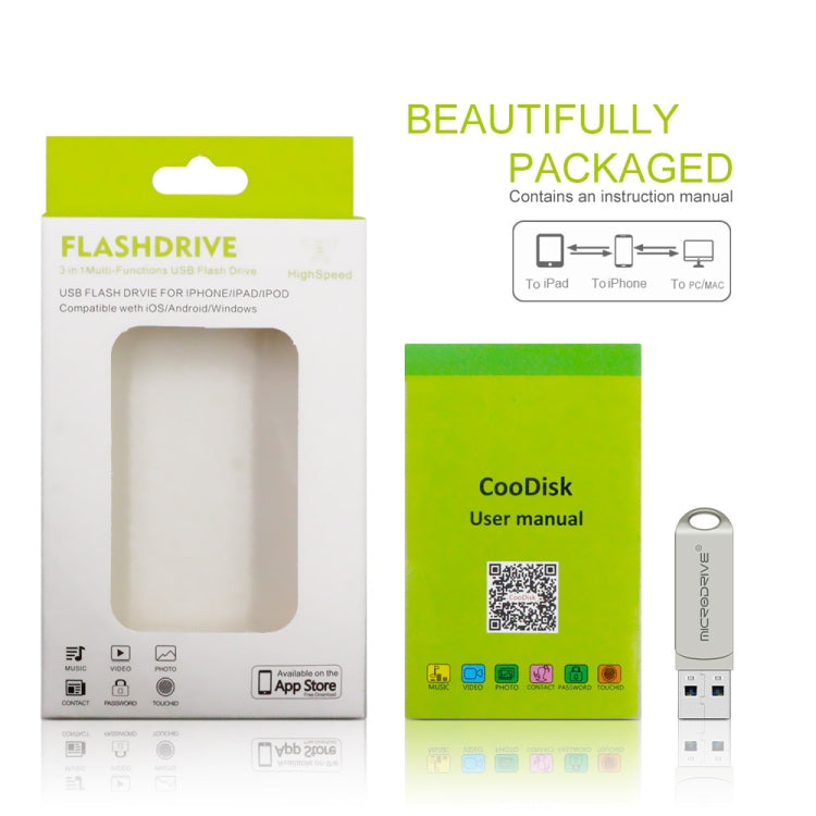 MicroDrive 2 In 1  8 Pin + USB 2.0 Portable Metal USB Flash Disk, Capacity:128GB(Silver) - free shipping - PMC TechLife - Order now!