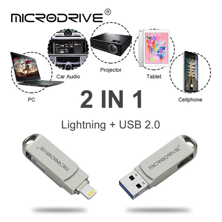MicroDrive 2 In 1  8 Pin + USB 2.0 Portable Metal USB Flash Disk, Capacity:128GB(Silver) - free shipping - PMC TechLife - Order now!