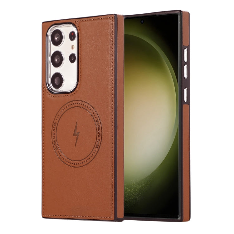 For Samsung Galaxy S22 Ultra 5G Side Leather Magsafe Phone Case(Brown) - Galaxy S22 Ultra 5G Cases by PMC TechLife | Online Shopping South Africa | PMC TechLife