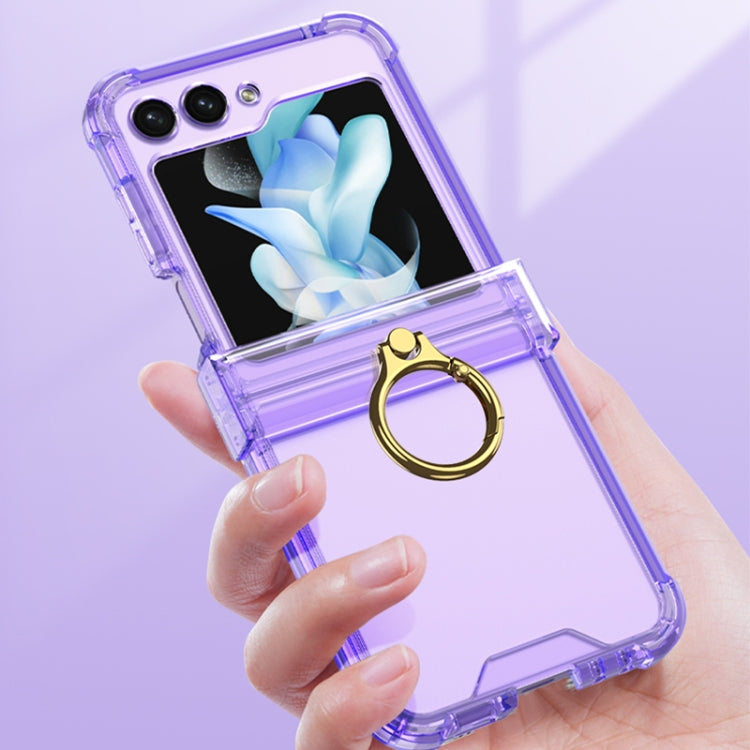 For Samsung Galaxy Z Flip5 Gkk Airbag Hinge Silicone Phone Case with Ring Holder & Tempered Film(Transparent Blue) - free shipping - PMC TechLife - Order now!
