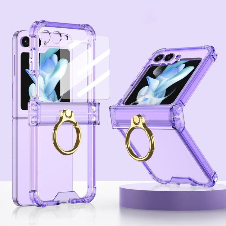 For Samsung Galaxy Z Flip5 Gkk Airbag Hinge Silicone Phone Case with Ring Holder & Tempered Film(Transparent Purple) - free shipping - PMC TechLife - Order now!