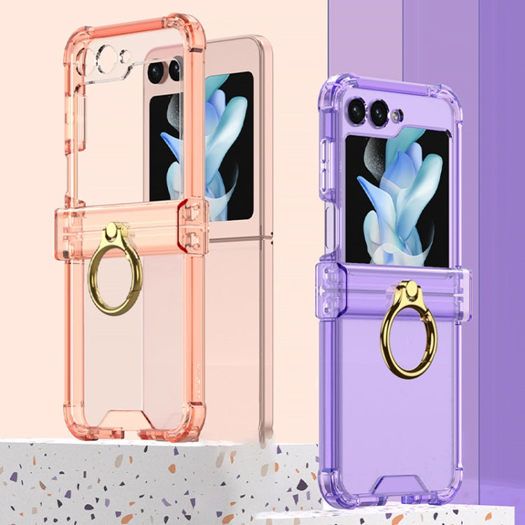 For Samsung Galaxy Z Flip5 Gkk Airbag Hinge Silicone Phone Case with Ring Holder & Tempered Film(Transparent Purple) - free shipping - PMC TechLife - Order now!