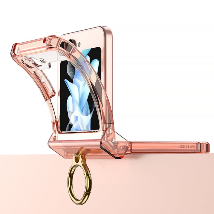 For Samsung Galaxy Z Flip5 Gkk Airbag Hinge Silicone Phone Case with Ring Holder & Tempered Film(Transparent Orange) - free shipping - PMC TechLife - Order now!